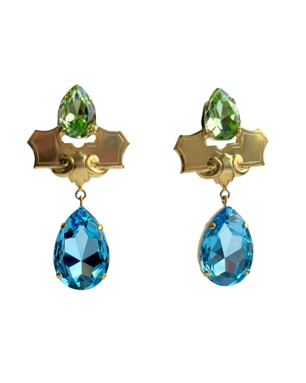 Laura Gray Blue Large Aqua & Crystal Drop Post Earrings