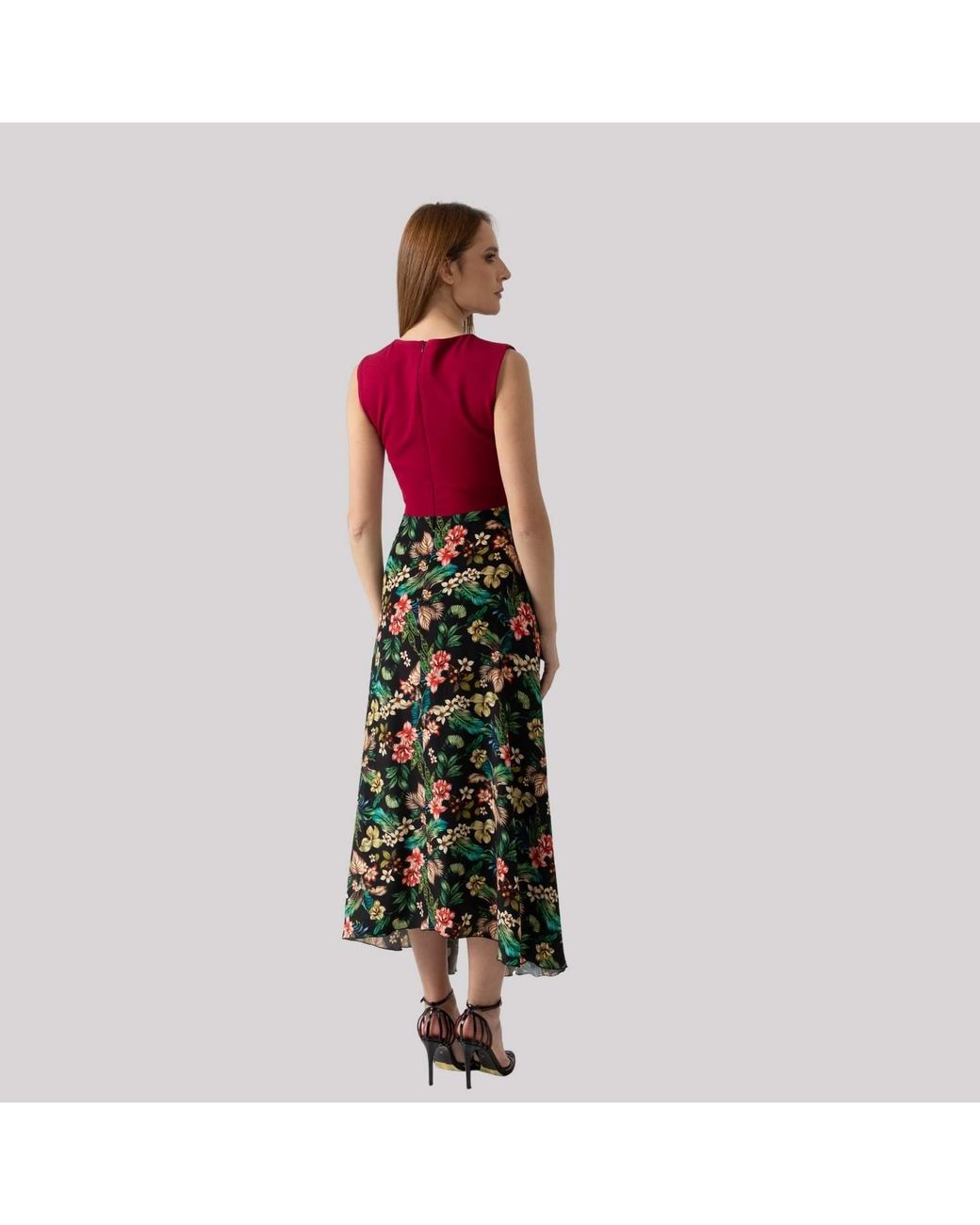 IZABELA MANDOIU Purple Two-Tone Burgundy Jersey Top Floral Midi Dress