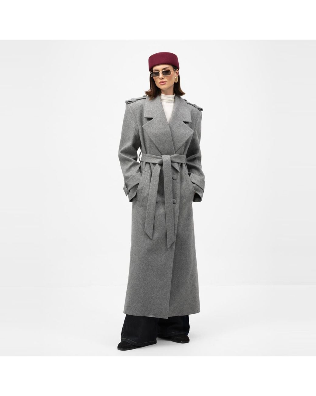 Mandragora Gray Double Breasted Wool Coat With Belt Rove