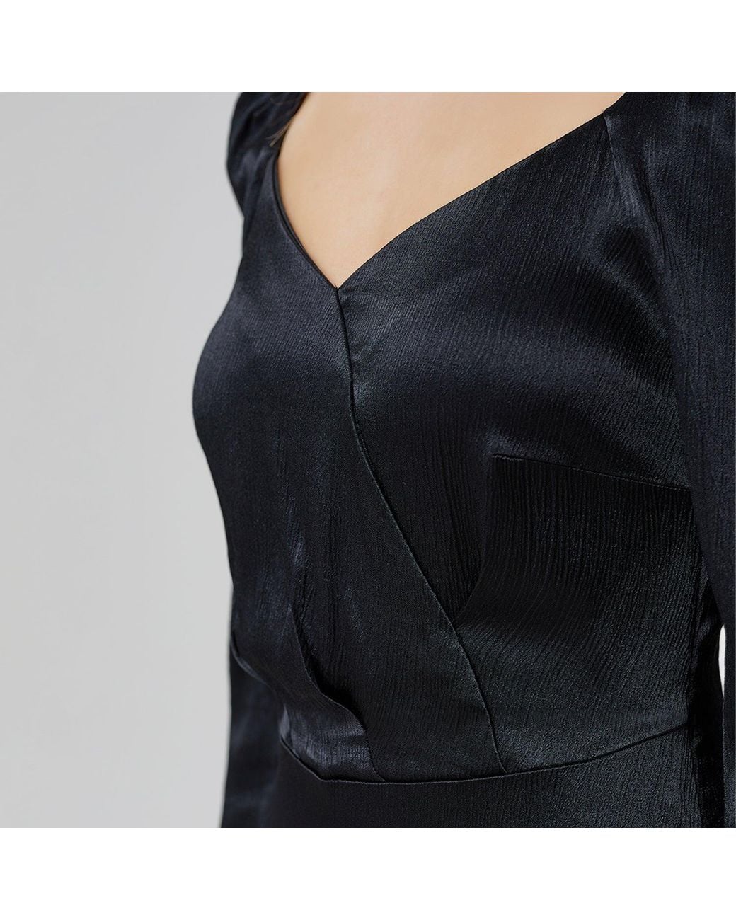 Smart and Joy Black Heart Cleavage Satin Dress