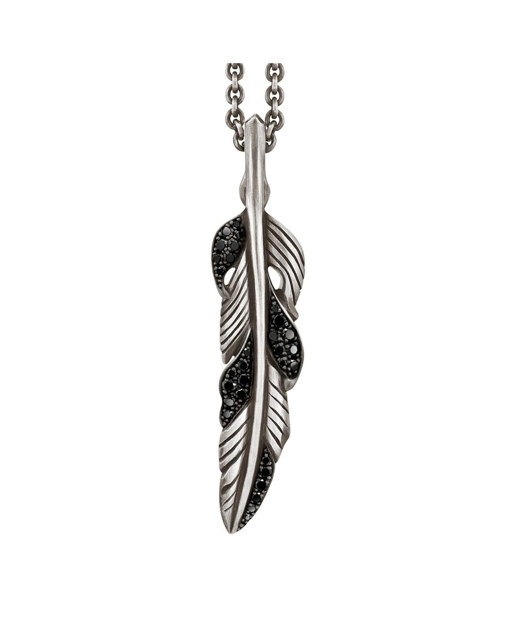 Snake Bones Black Feather Pendant With Diamonds