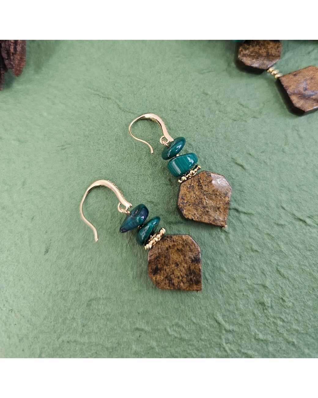 Farra Green Tiger-Eye With Bamboo Coral Earrings