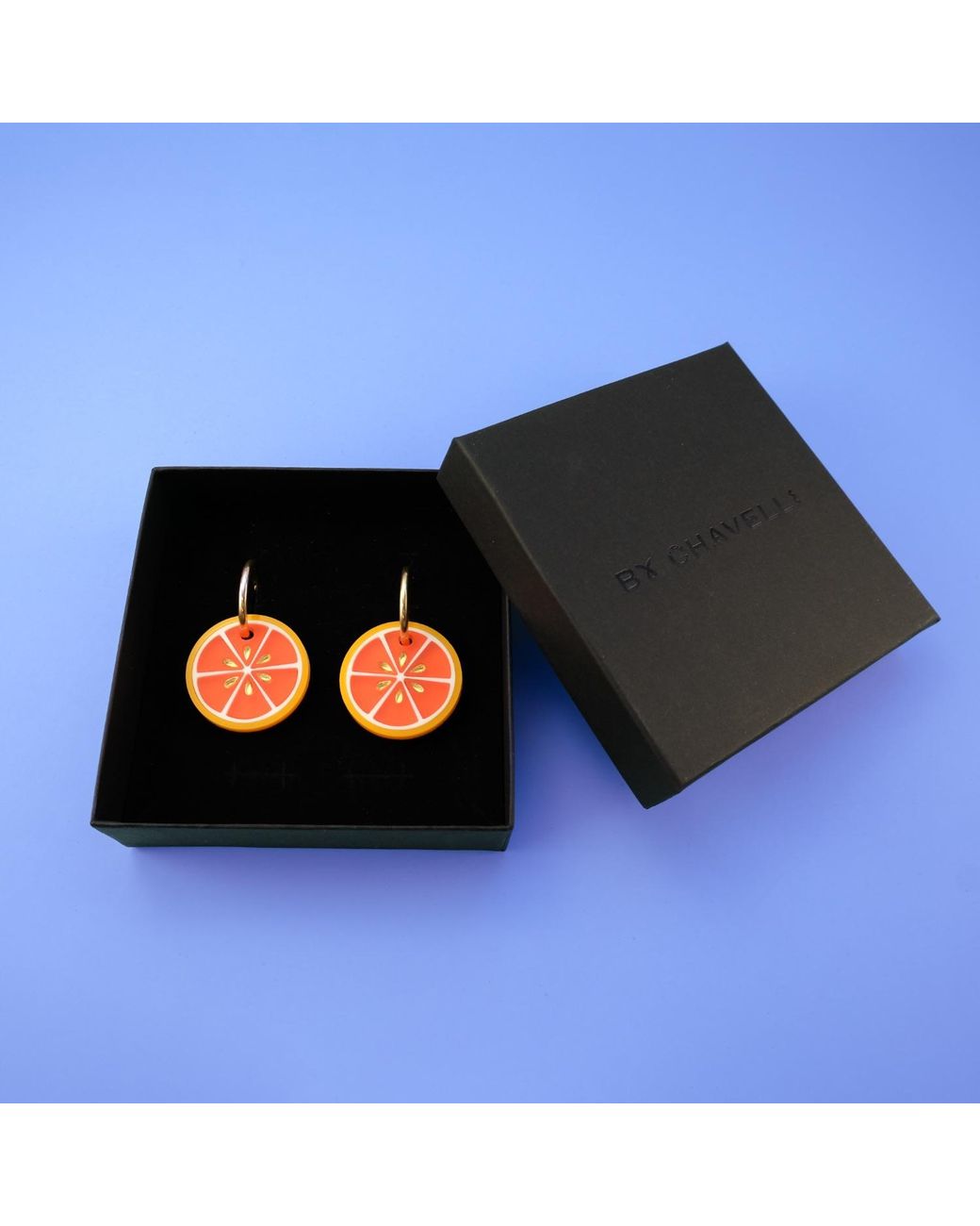 By Chavelli Orange Blood Dangly Hoop Earrings