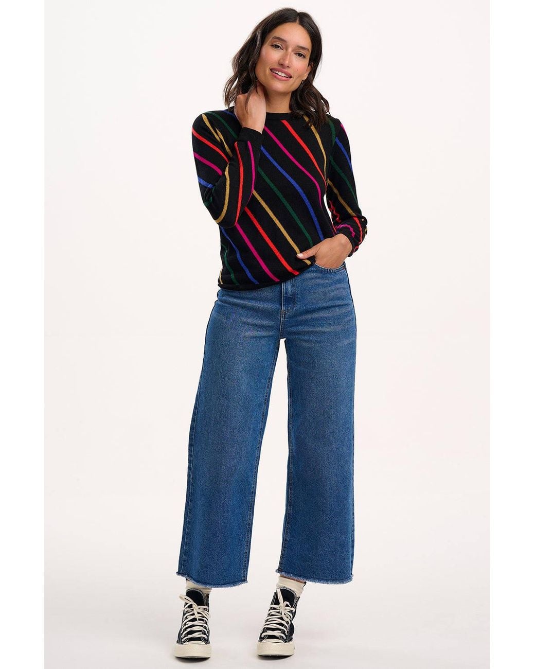 Sugarhill Black Rowena Sweater, Sliding Stripes