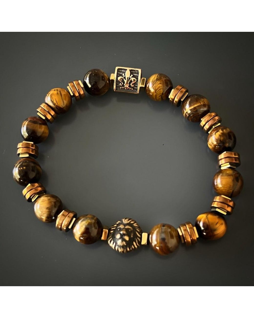 Ebru Jewelry Brown Lion Tiger Eye Beaded Bracelet for men