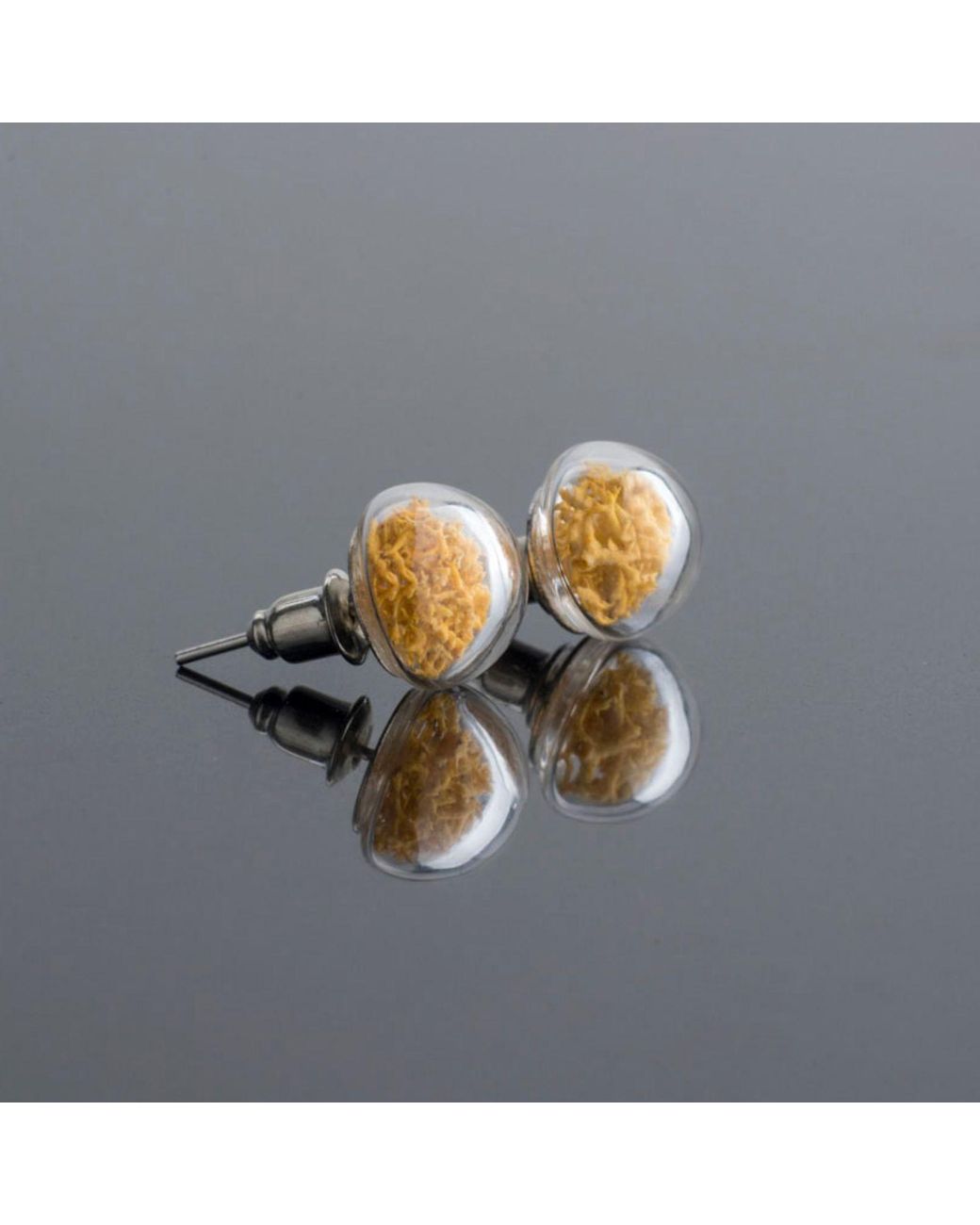 My Little Nature Metallic Handcrafted Stud Glass Earrings With Natural Moss