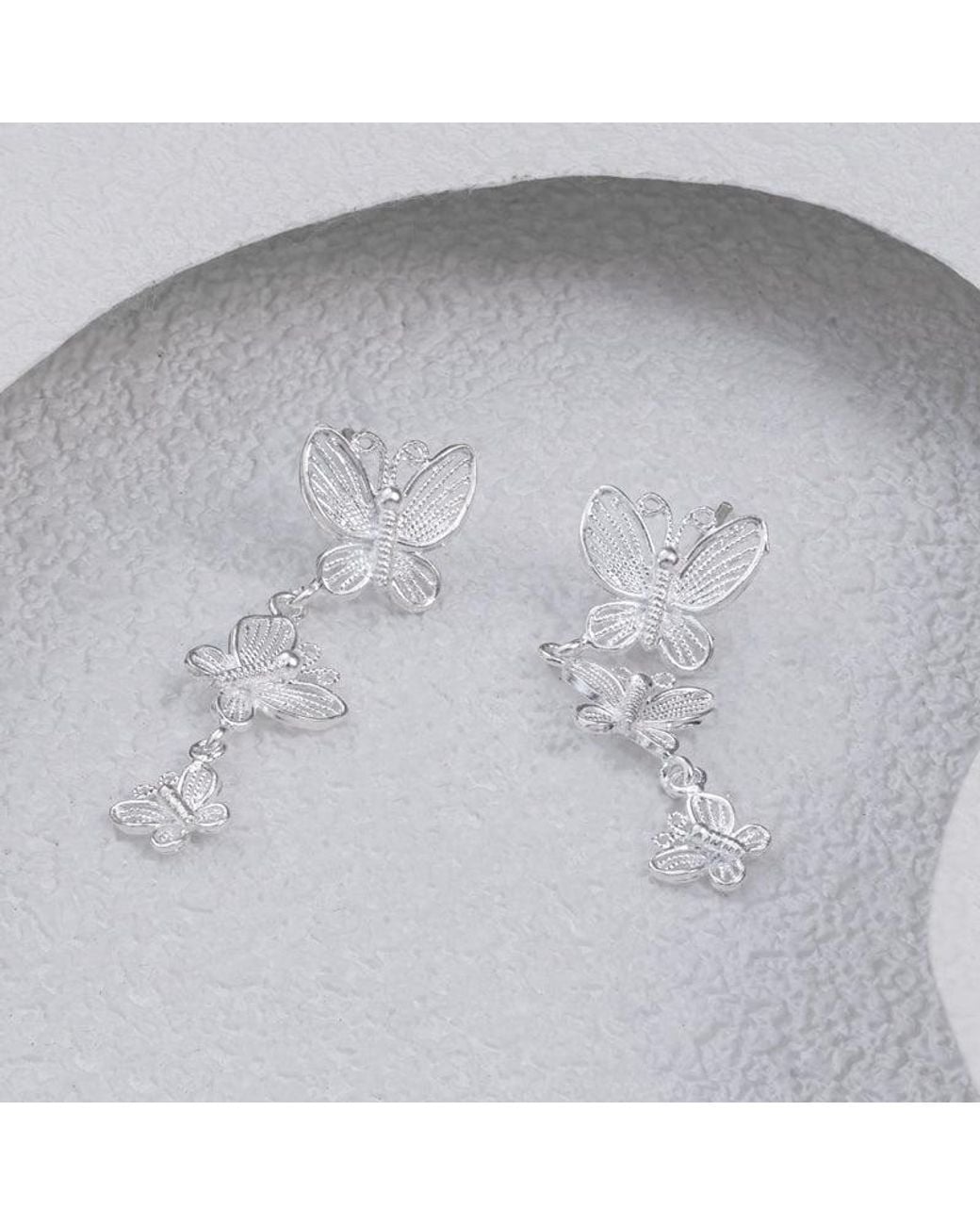 Far East Jewelry White Handcrafted Butterfly Shadow Earrings