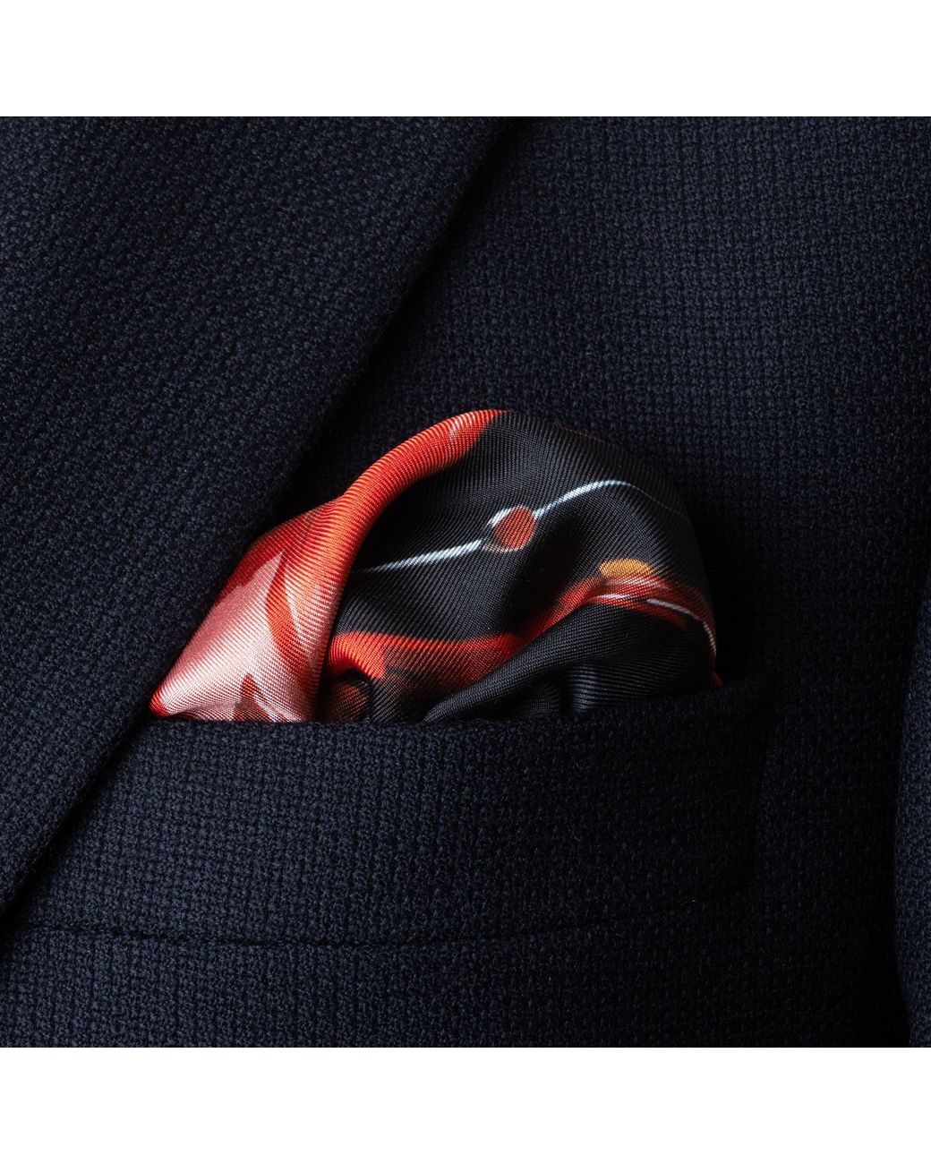 Otway & Orford Multicolor 'Redlining Rush' Sports Car Silk Pocket Square for men