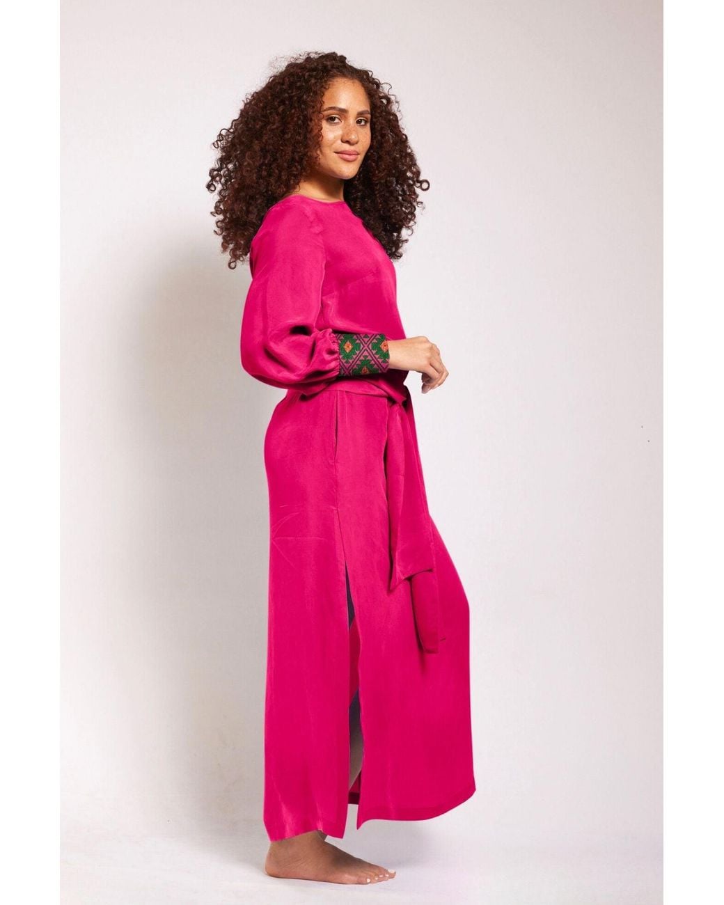 Yomisma Pink Viva Chiapas Embroidered Kaftan — Artisanal Handcrafted Resort Dress With, & Embroidery