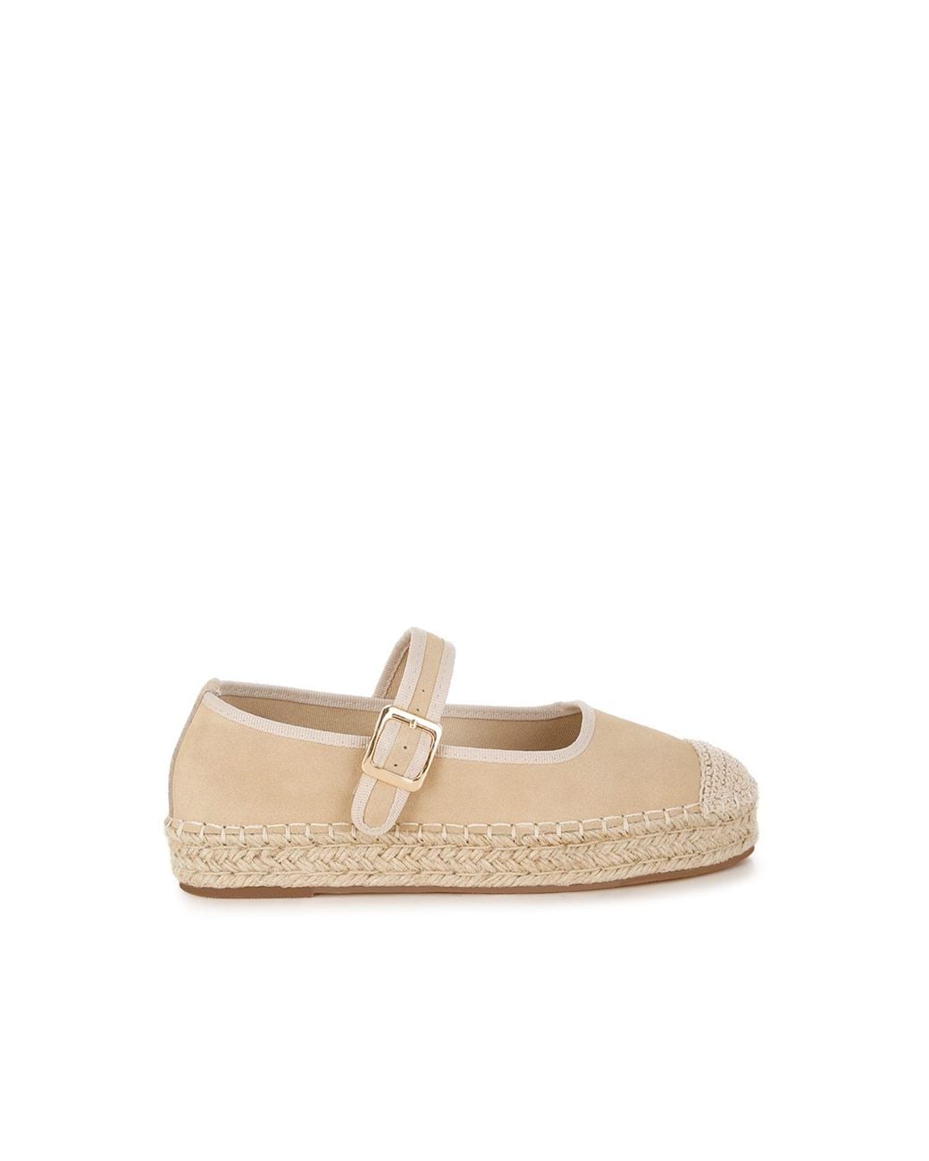Rag & Co Natural Neutrals Bolean Soft Suede Leather Mary Jane Espadrilles