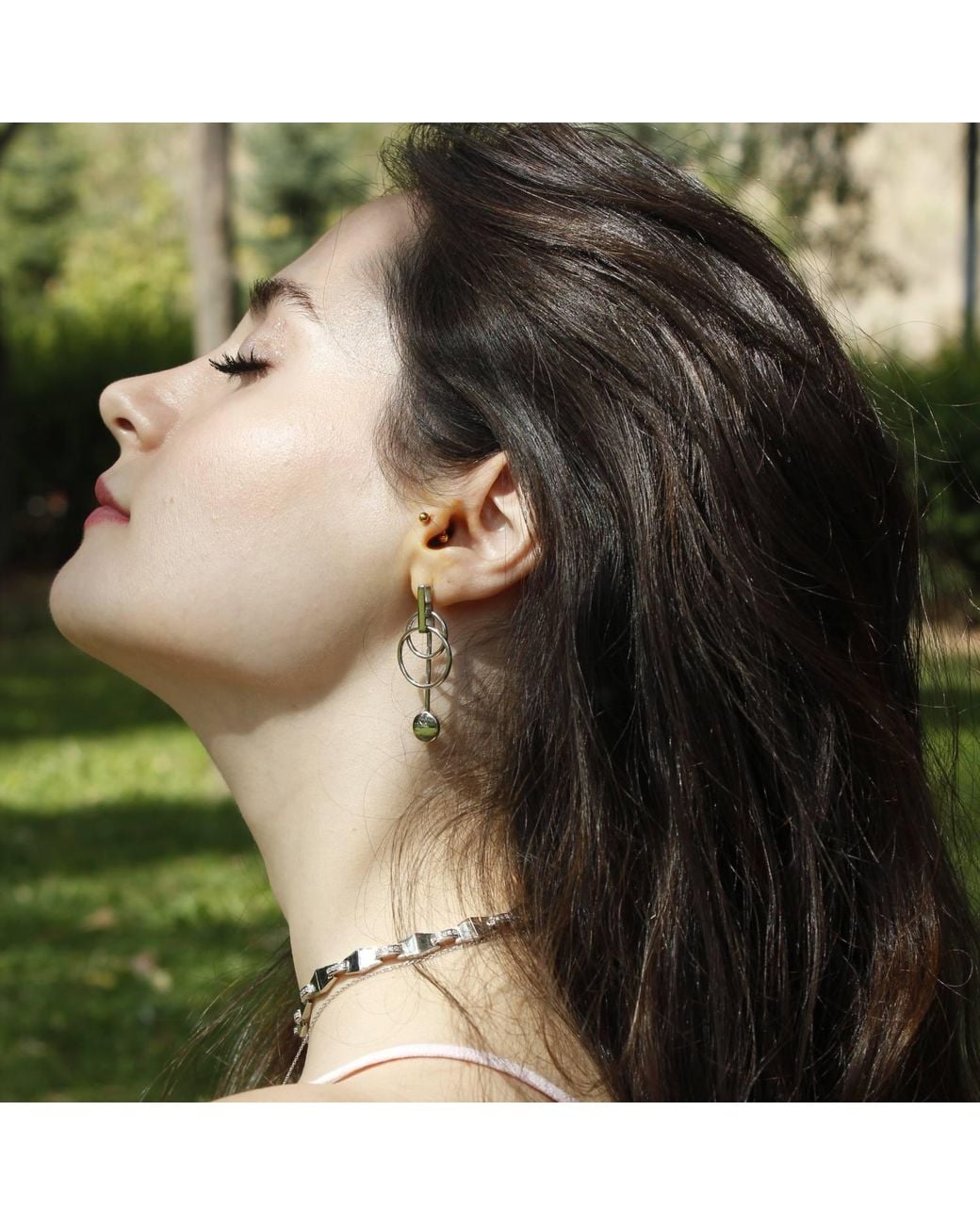 Gutta Design Metallic Mesh Earring Rhodium Plated