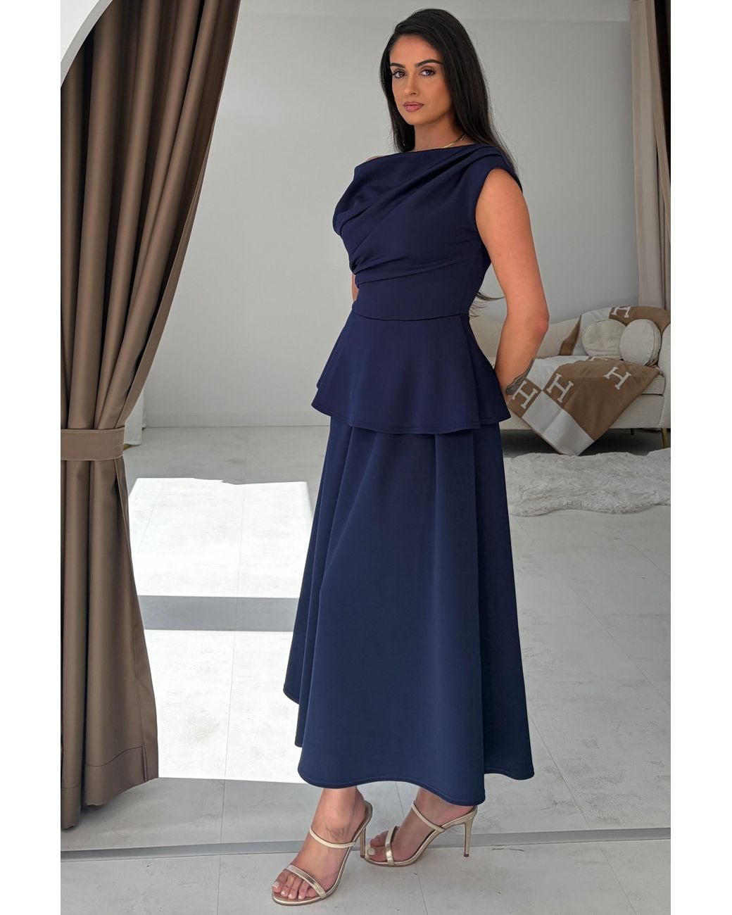 Girl In Mind Blue Connie Peplum Midi Dress