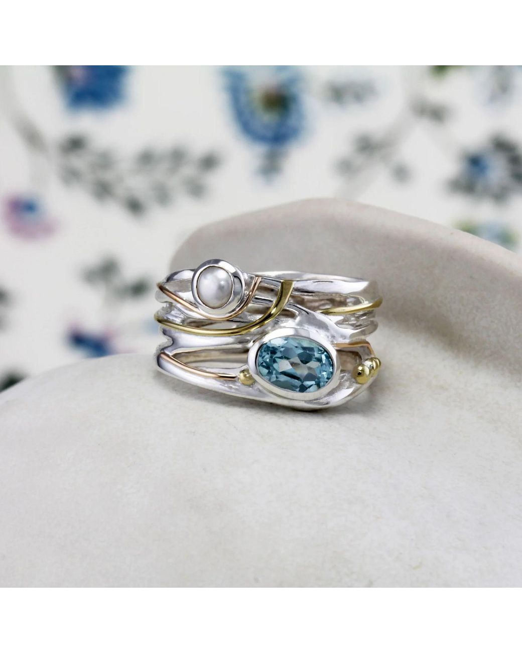 Isla Silver White Topaz & Freshwater Pearl Statement Ring