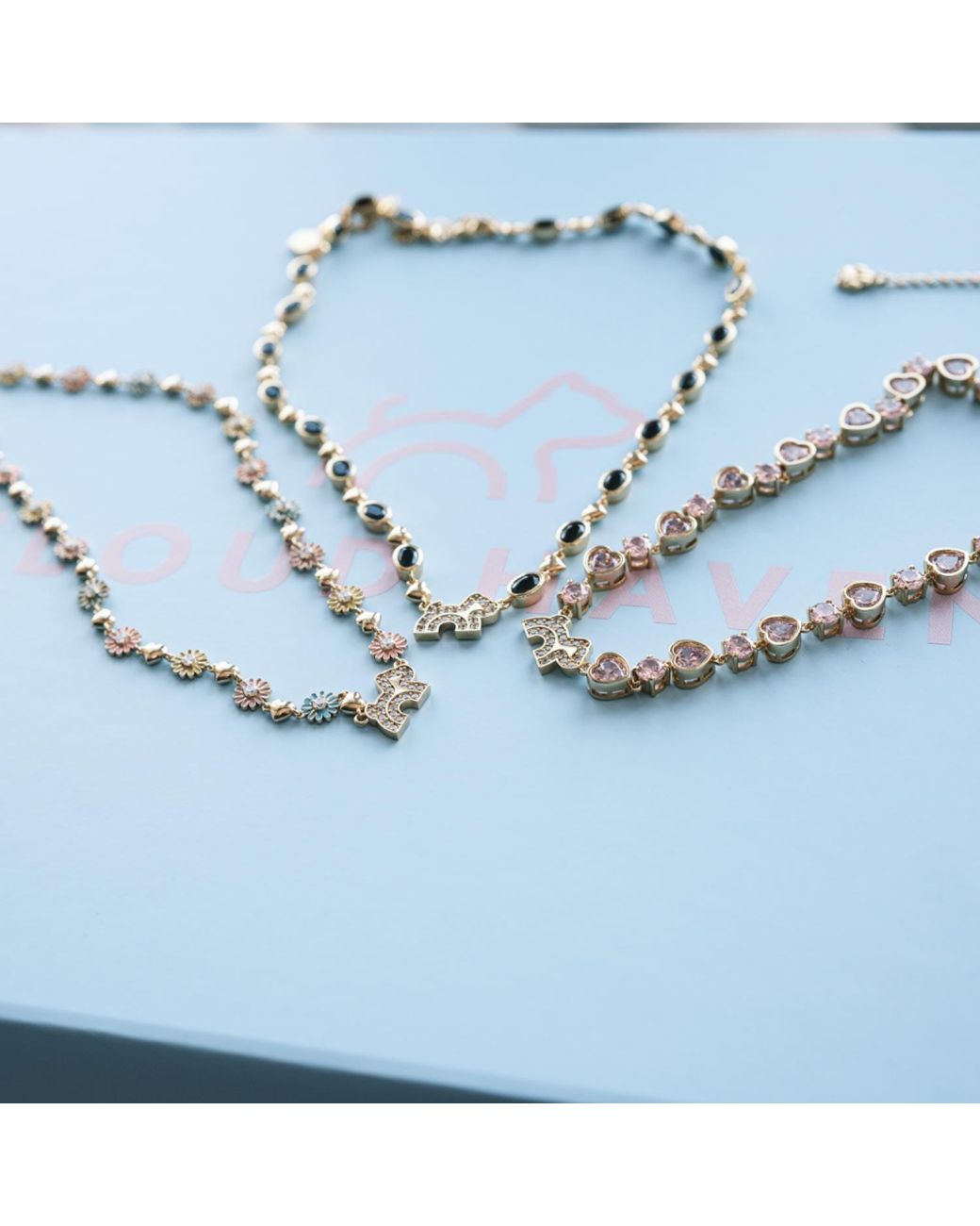 Cloud Haven Metallic Crystal Logo Necklace