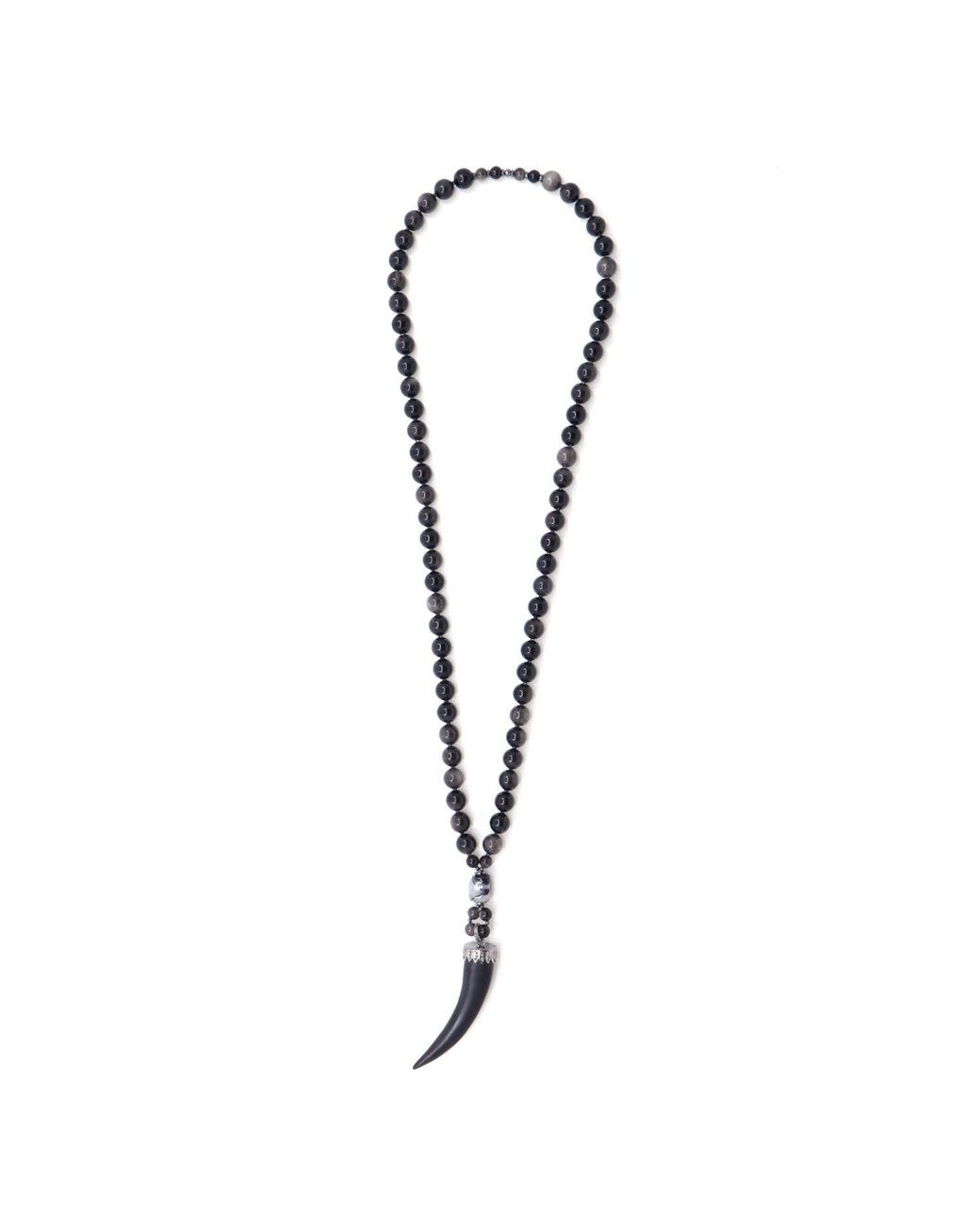 Shar Oke Metallic Obsidian & Horn Pendant Beaded Necklace