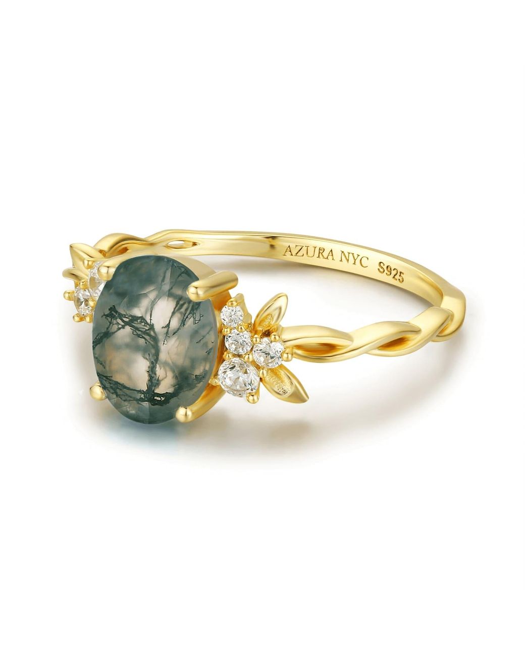 Azura Jewelry New York Metallic Enchanted Garden Moss Agate Ring Vermeil