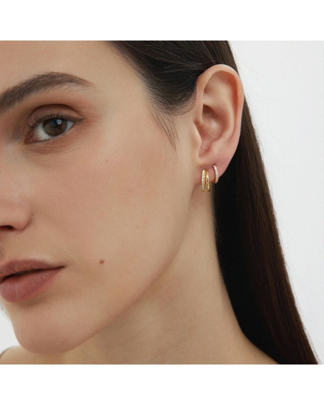 Vanhi Metallic Kira Crystal Double Hoop Huggies