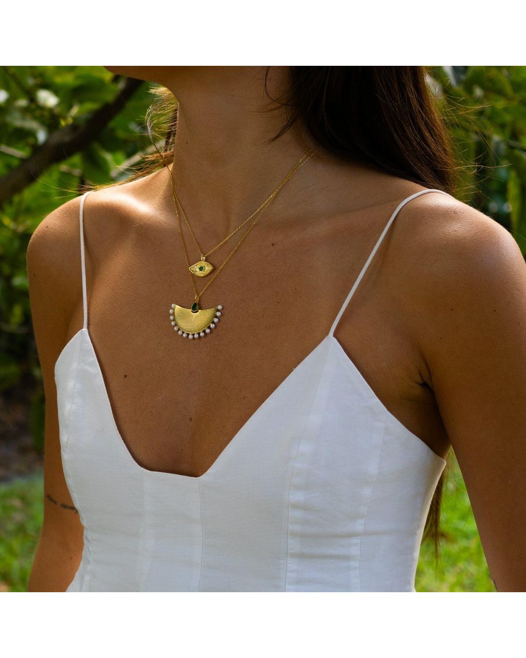 Ebru Jewelry Metallic Cleopatra's Emerald Guardian Eye Necklace