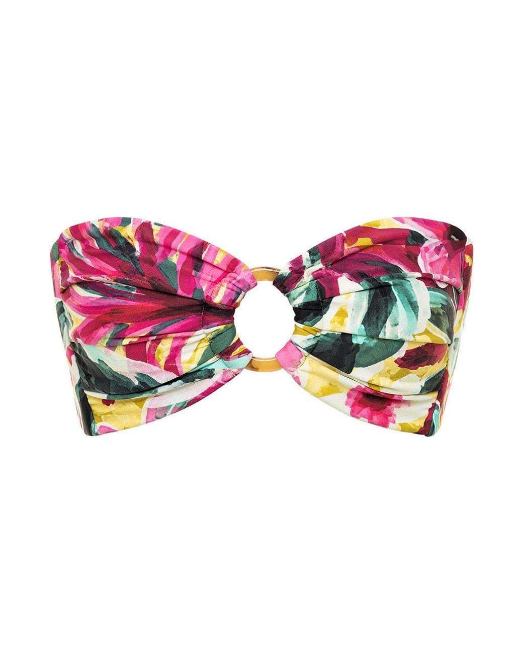Montce Red Isla Floral Tori Ties Bandeau Bikini Top