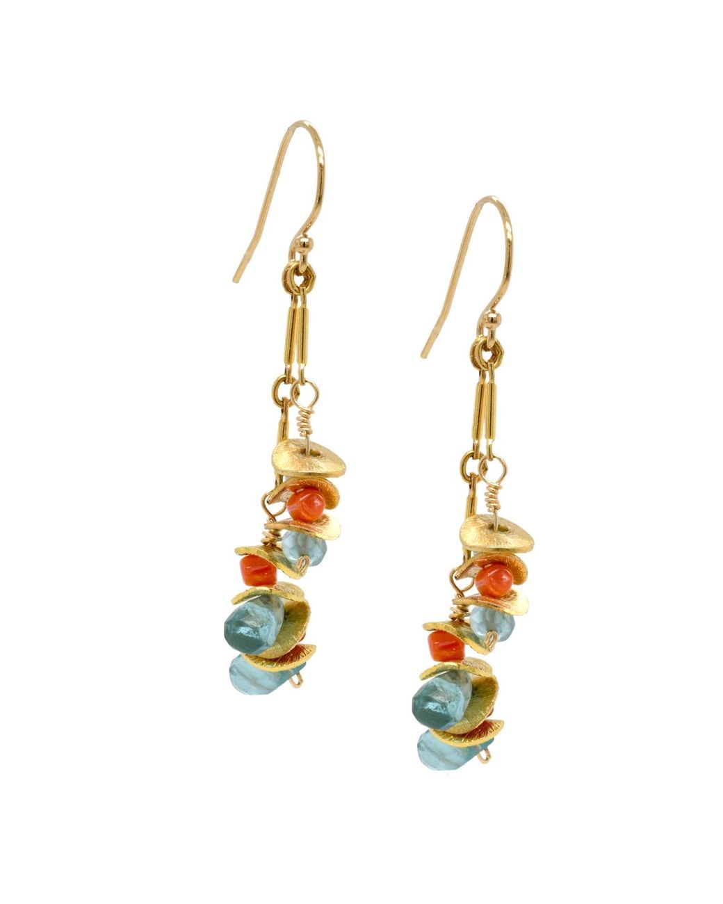 Lori Kaplan Design Metallic Signature Aqua Apatite Earrings With Coral