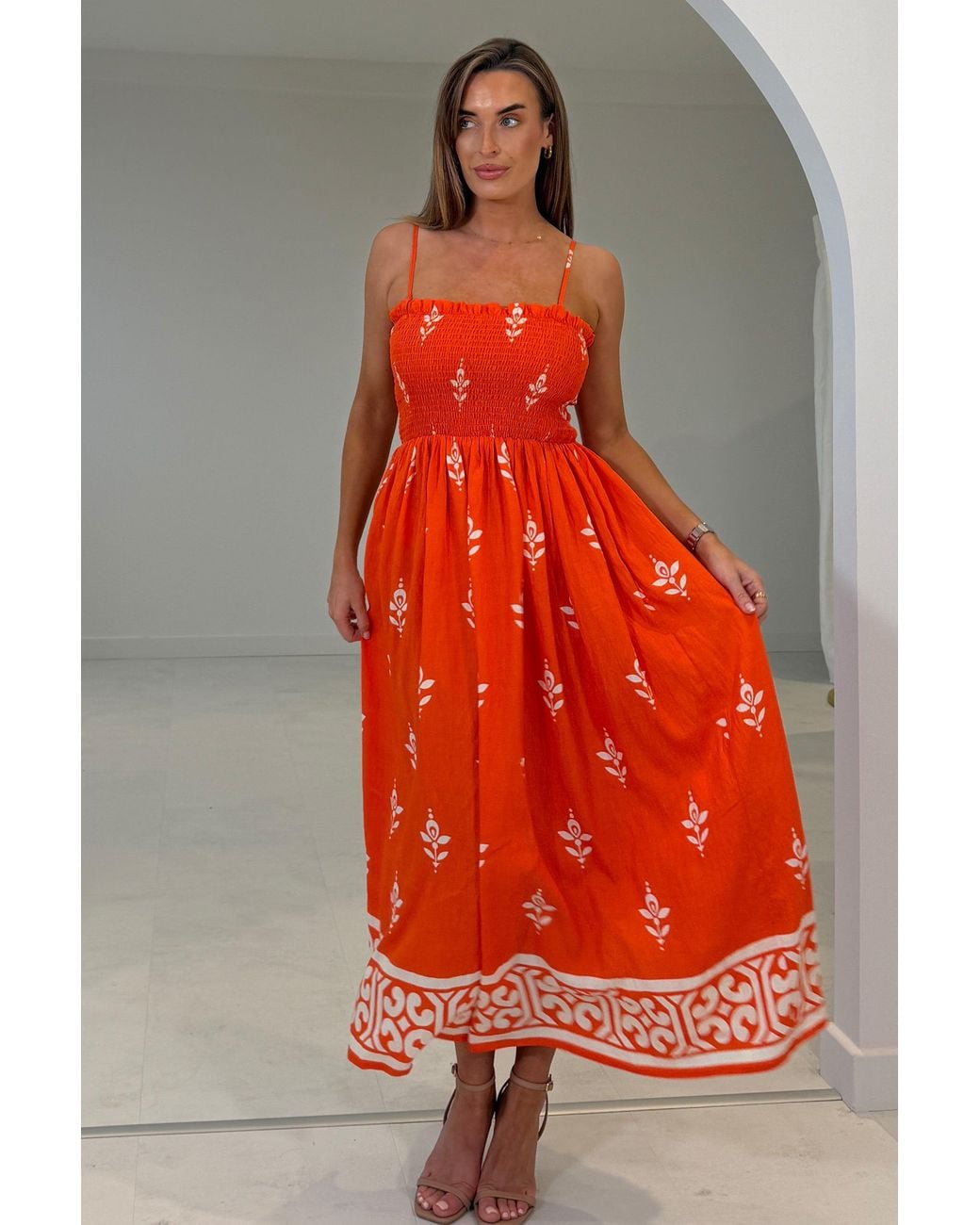 Girl In Mind Orange Abby Border Print Maxi Dress