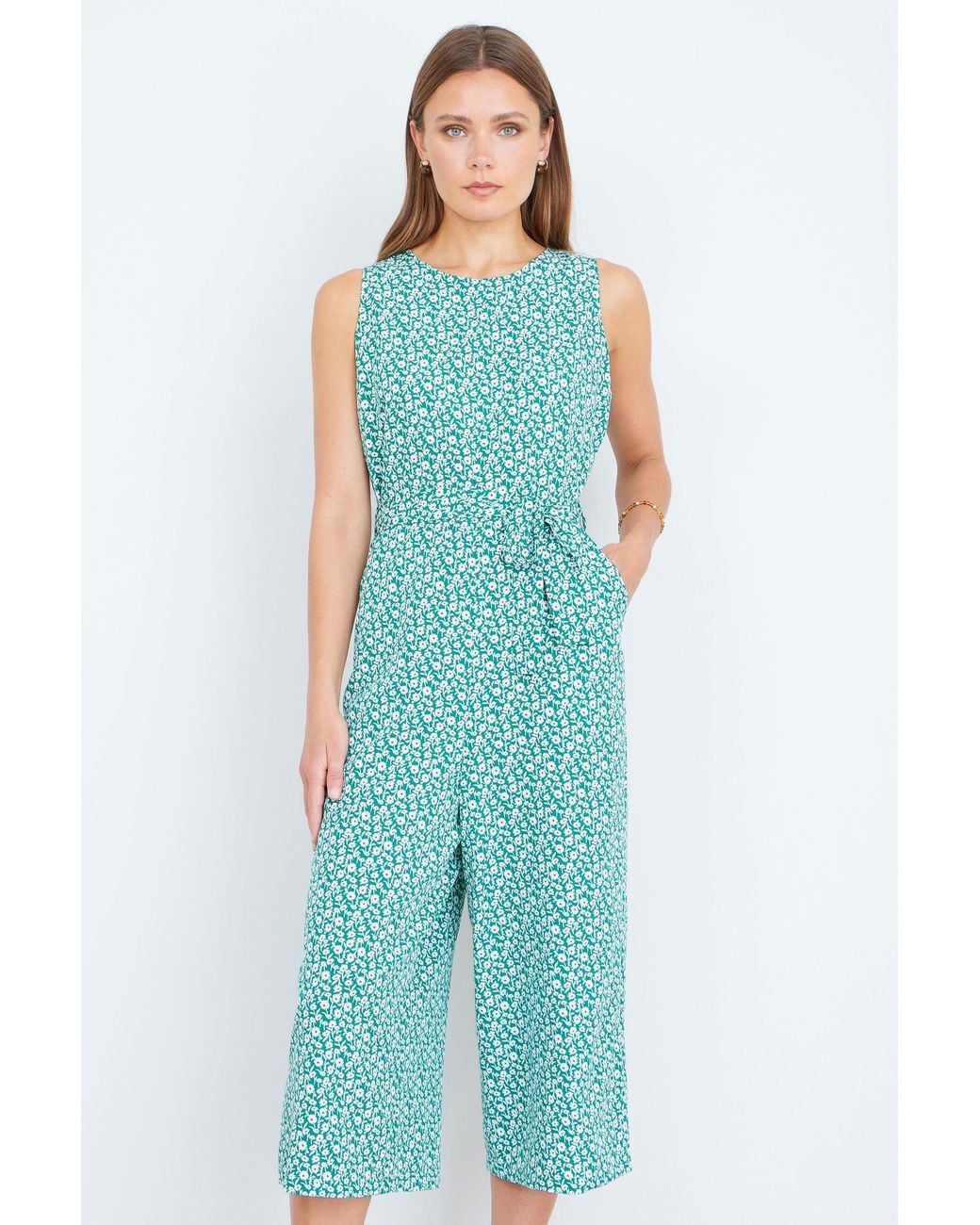 Yumi' Blue Ditsy Culotte Jumpsuit