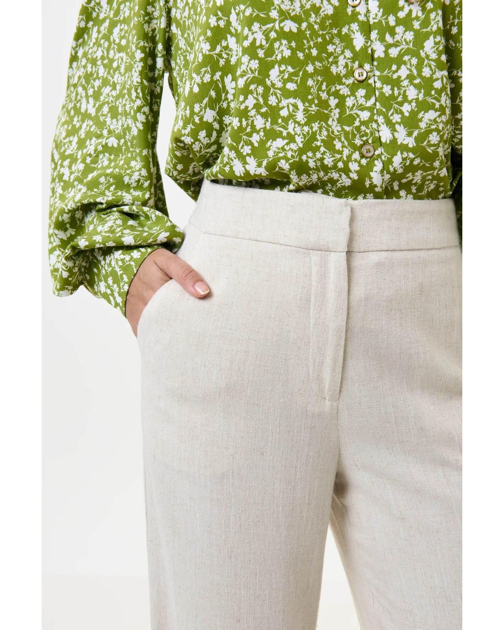 Louche White Neutrals Tilde Linen Mix Wide Leg Trousers