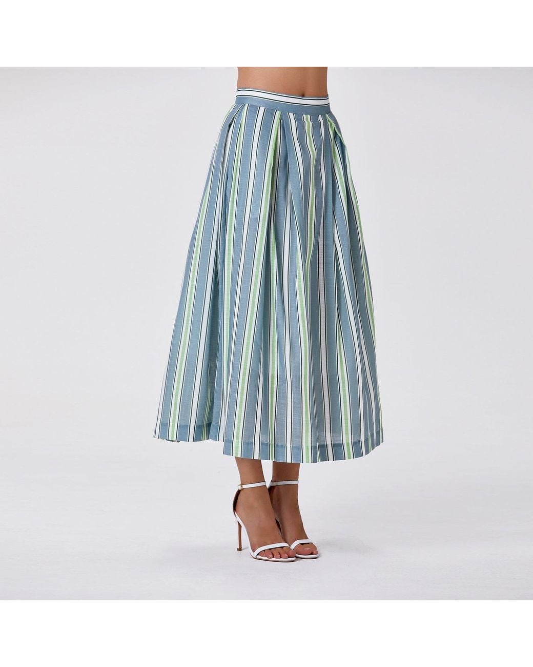 Smart and Joy Brown Striped Midi Skirt With Cotton Lining