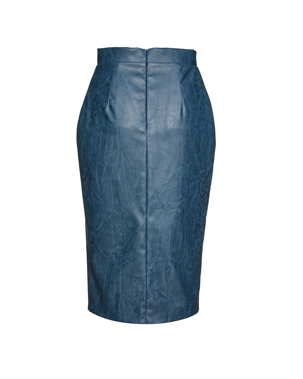 Conquista Blue Faux Leather Pencil Skirt