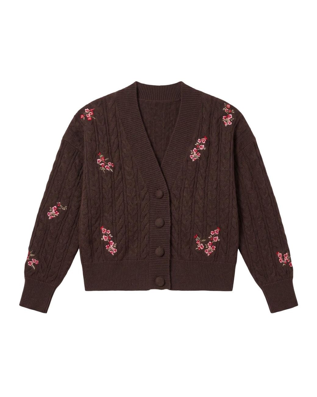 Brodie Cashmere Brown Flower Cable Cardi