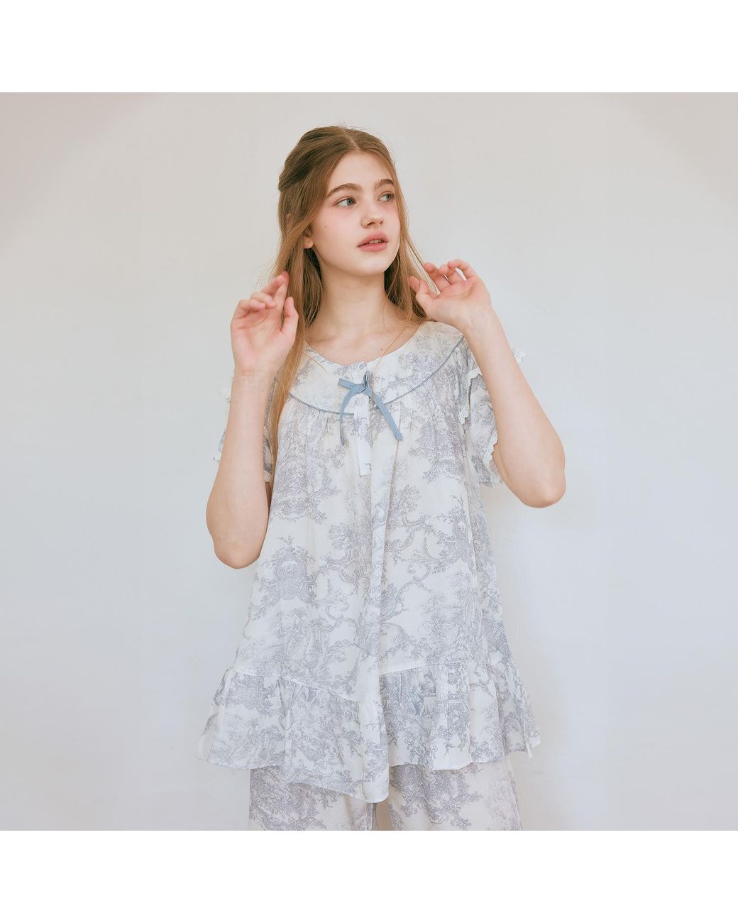 Luna Luz Blue French Toile Korea Vegan Silk Bamboo Rayon Pyjama Set –