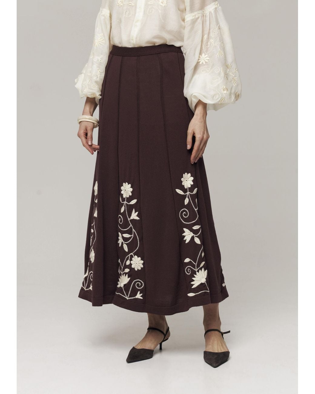 Annabo Purple Etherea Embroidered Merino Wool Maxi Skirt