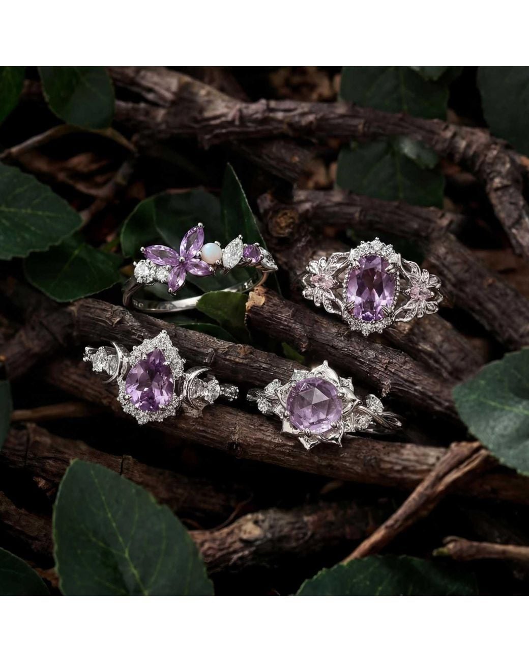 Azura Jewelry New York Purple Galactic Pear Cut Amethyst Ring Vermeil