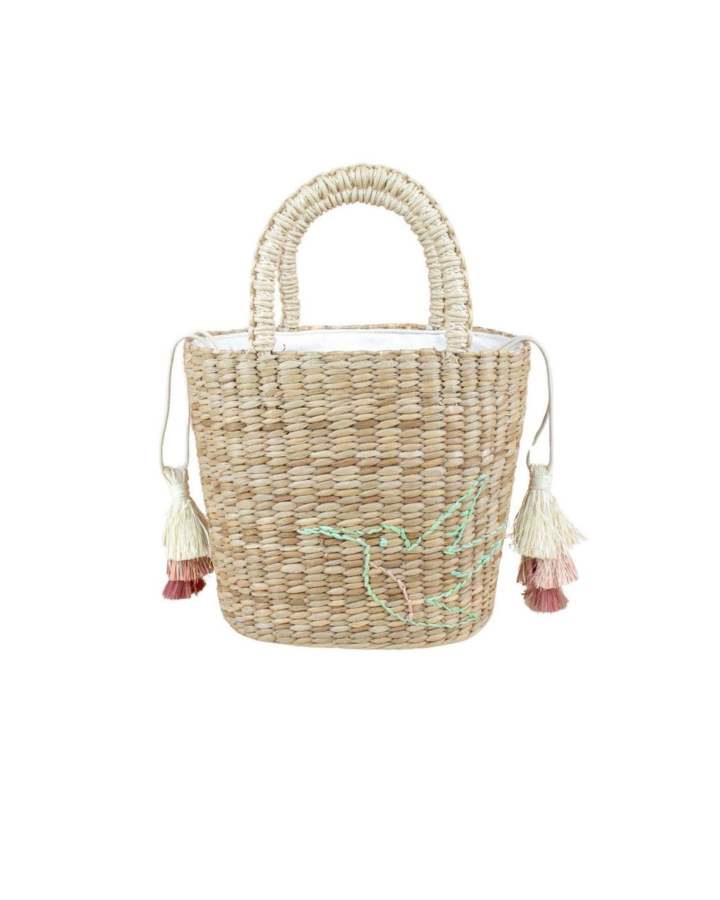 LIKHÂ Natural Mini Tote Bag With Embroidered Hummingbird