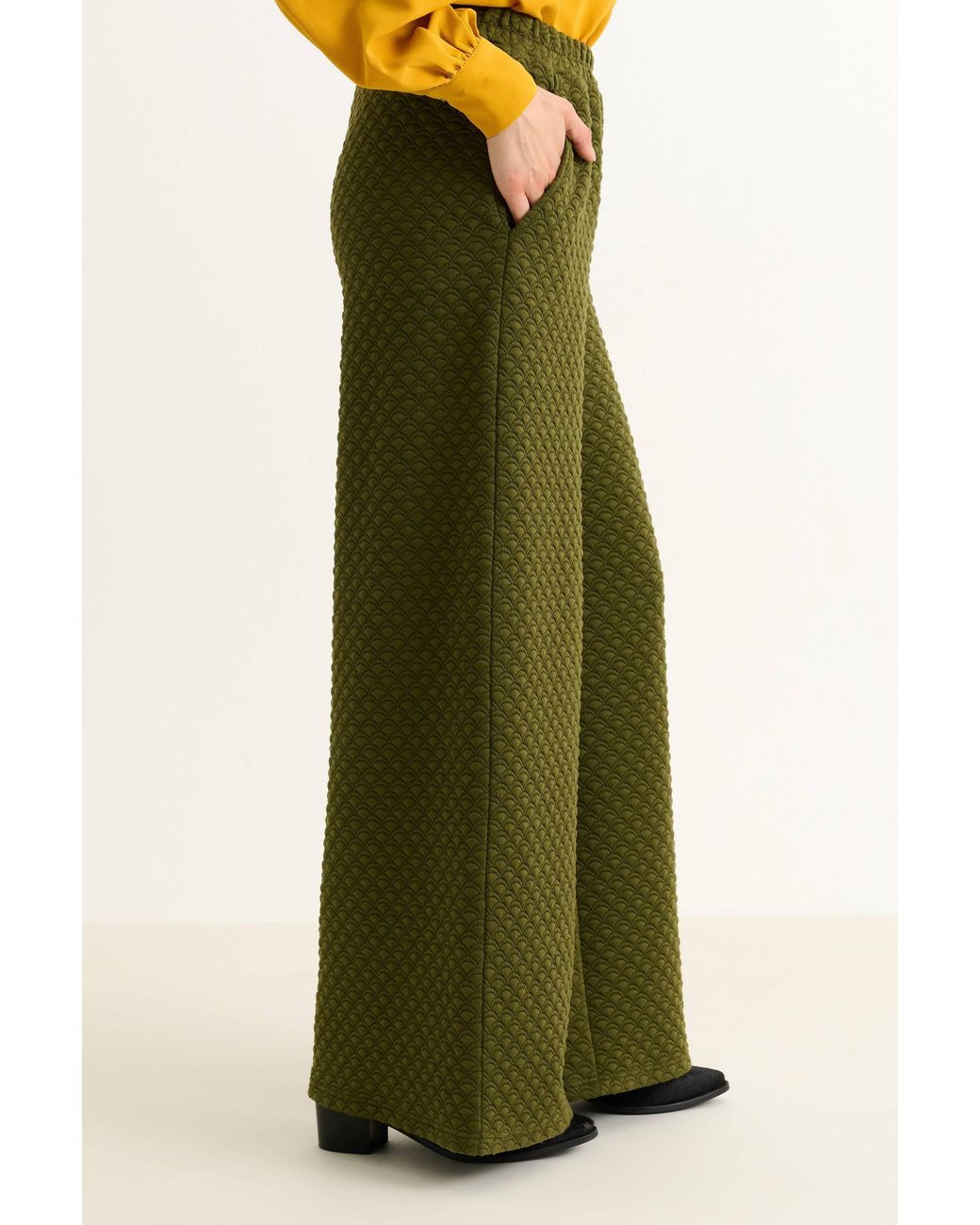 Louche Green Flory Scallop Quilt Wide Leg Trouser