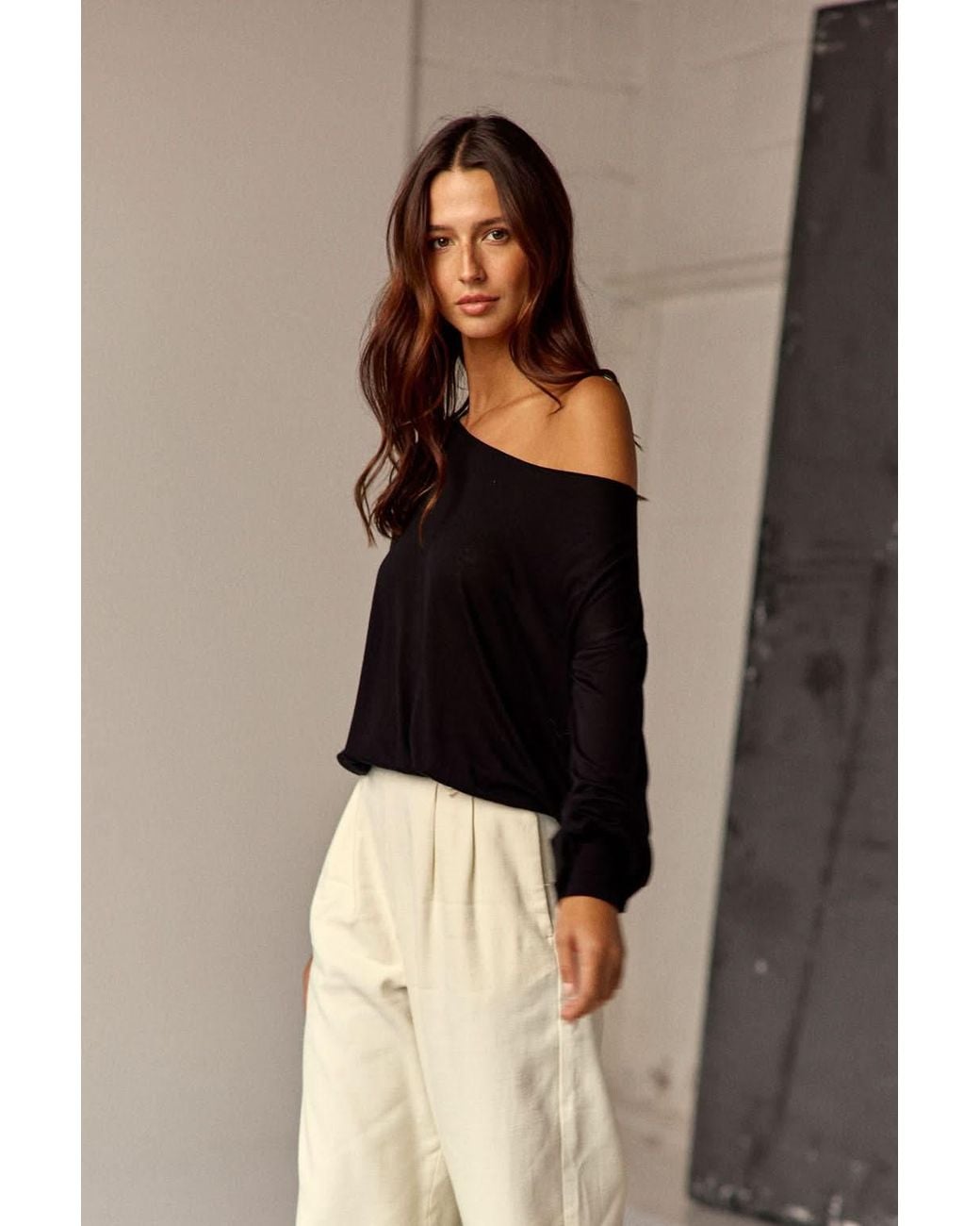 Marianne by Marie Jordane Black Selena Asymmetric Lyocell & Wool Sweater