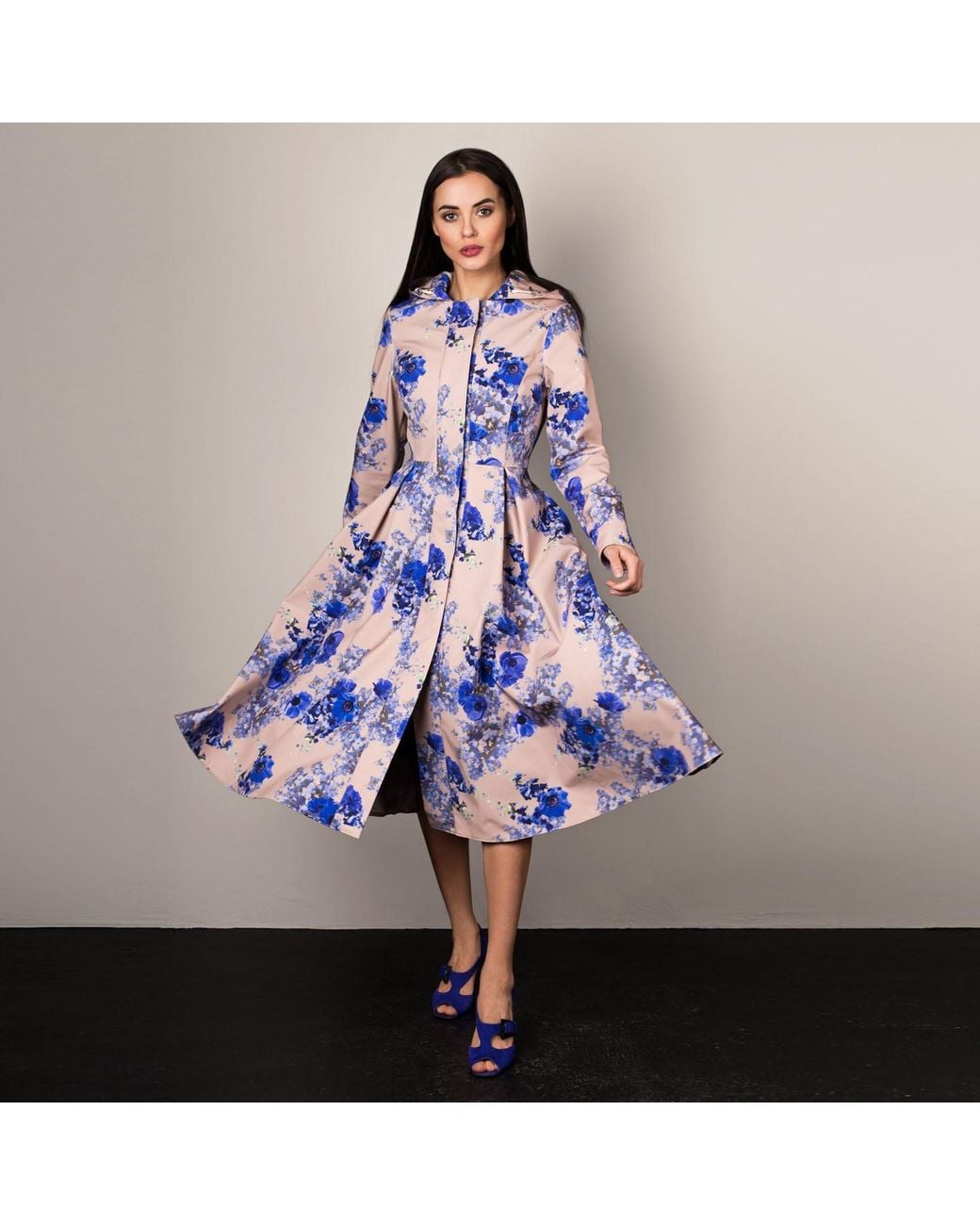 RainSisters Waterproof Long Hooded Trench Coat: Cornflower Blue