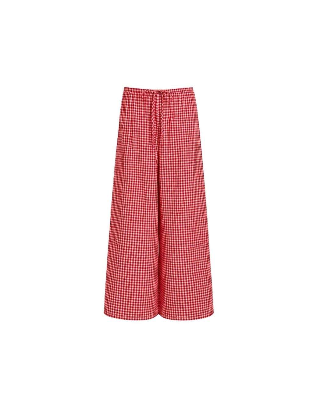 Montce Red Micro Gingham Drawstring Wide-Leg Pant