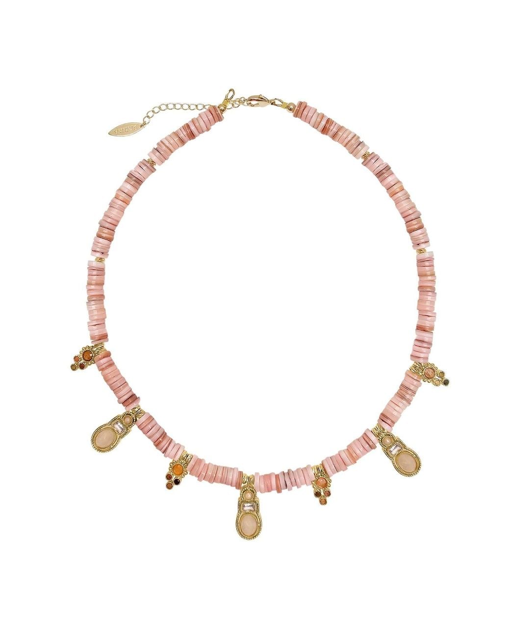 Farra Pink Bohemian Shell With Rose Quartz Pendant Necklace