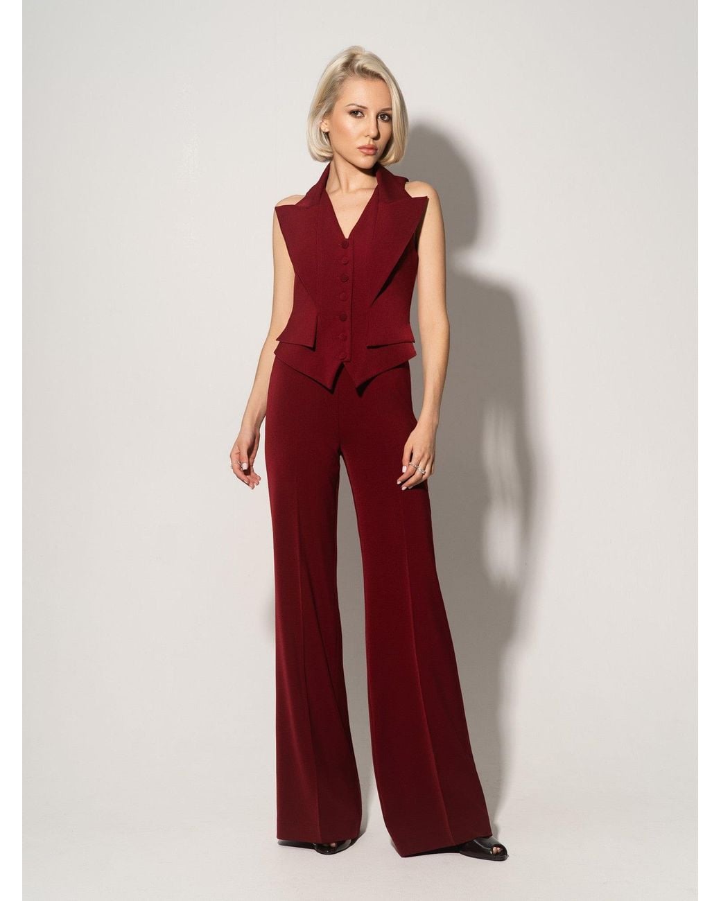 Tia Dorraine Red Single-Breasted Waistcoat & Trousers Set