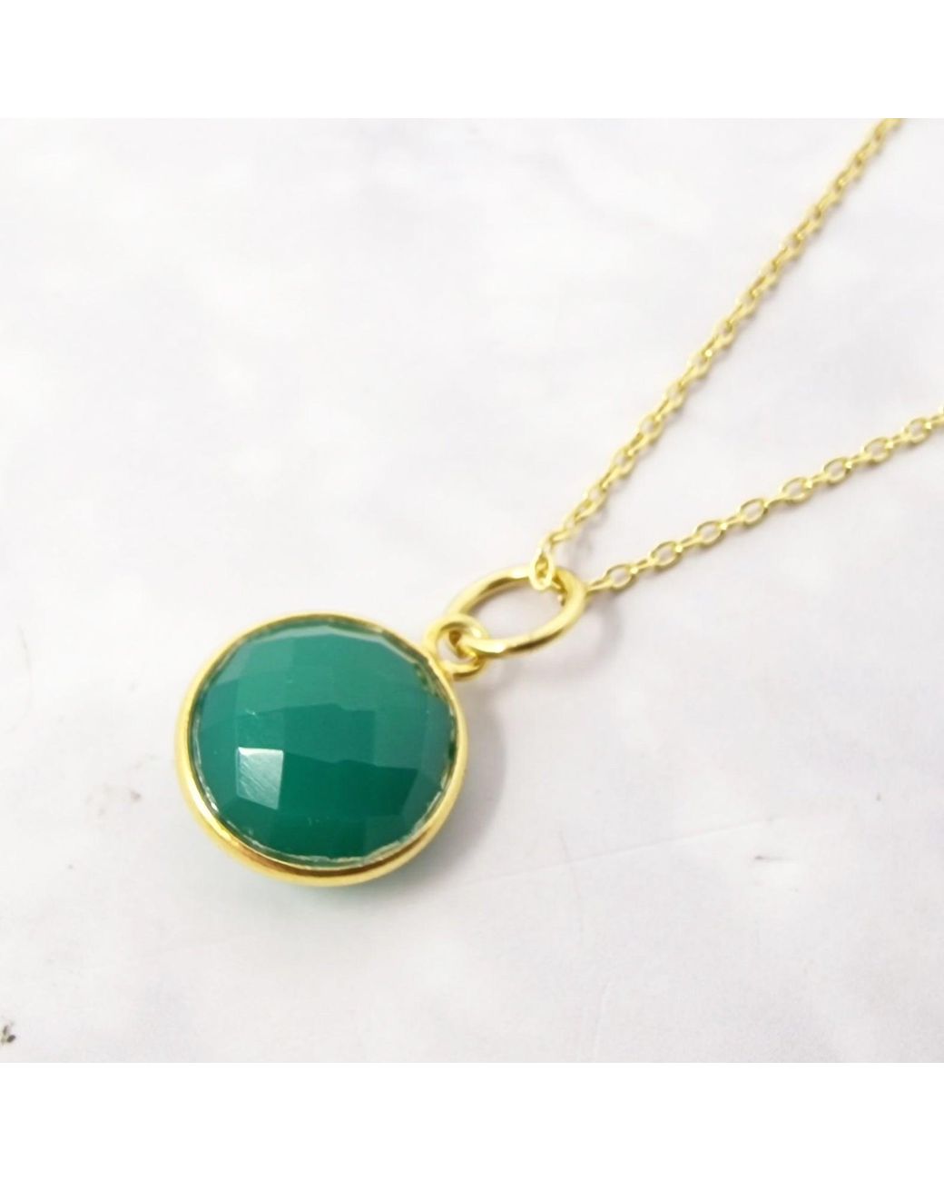 Sophelia Green Vermeil Plated Onyx May Birthstone Round Pendant Necklace