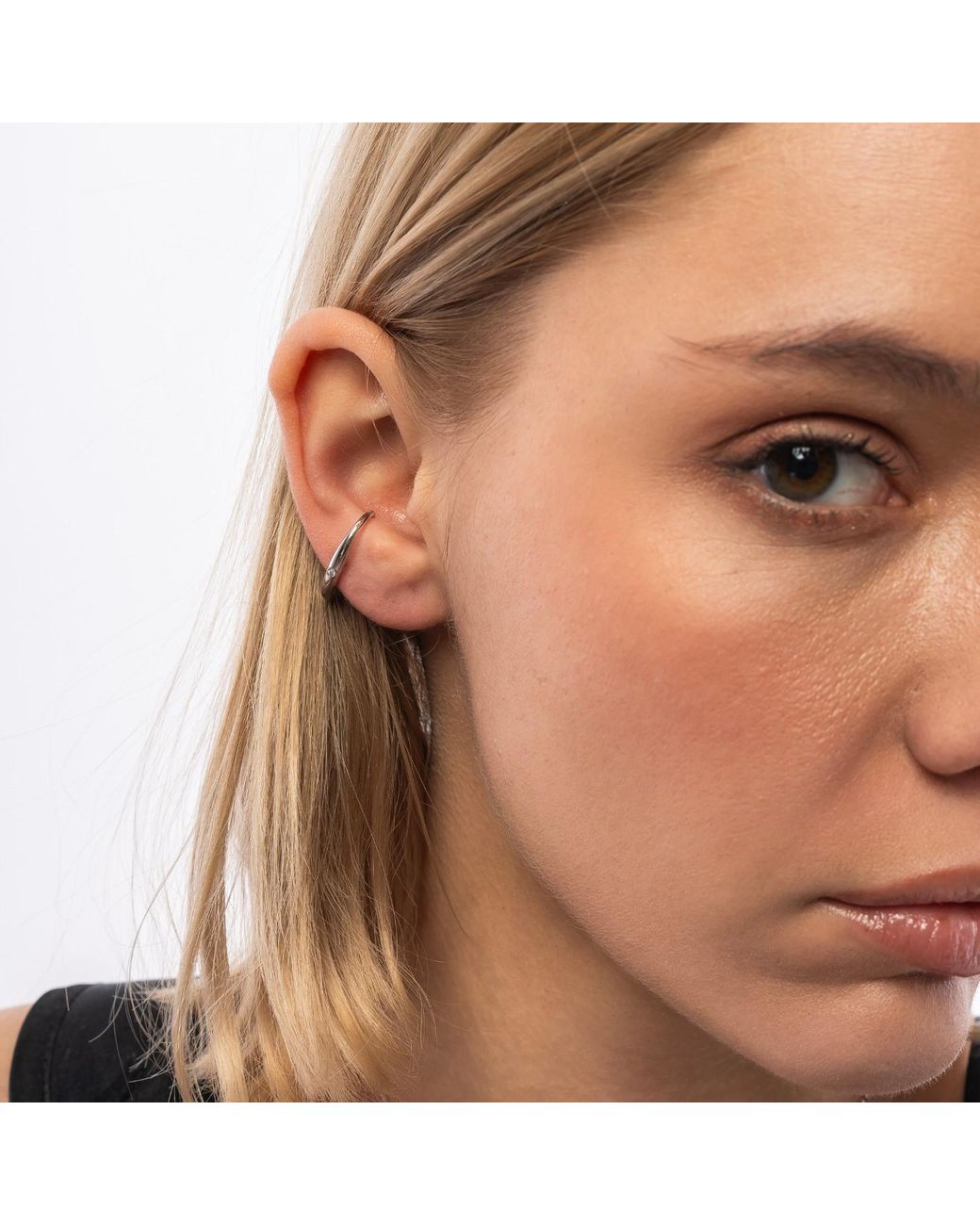 Spero London Metallic Fine Diamond Sterling Ear Suspension Semi-Hoop Earrings
