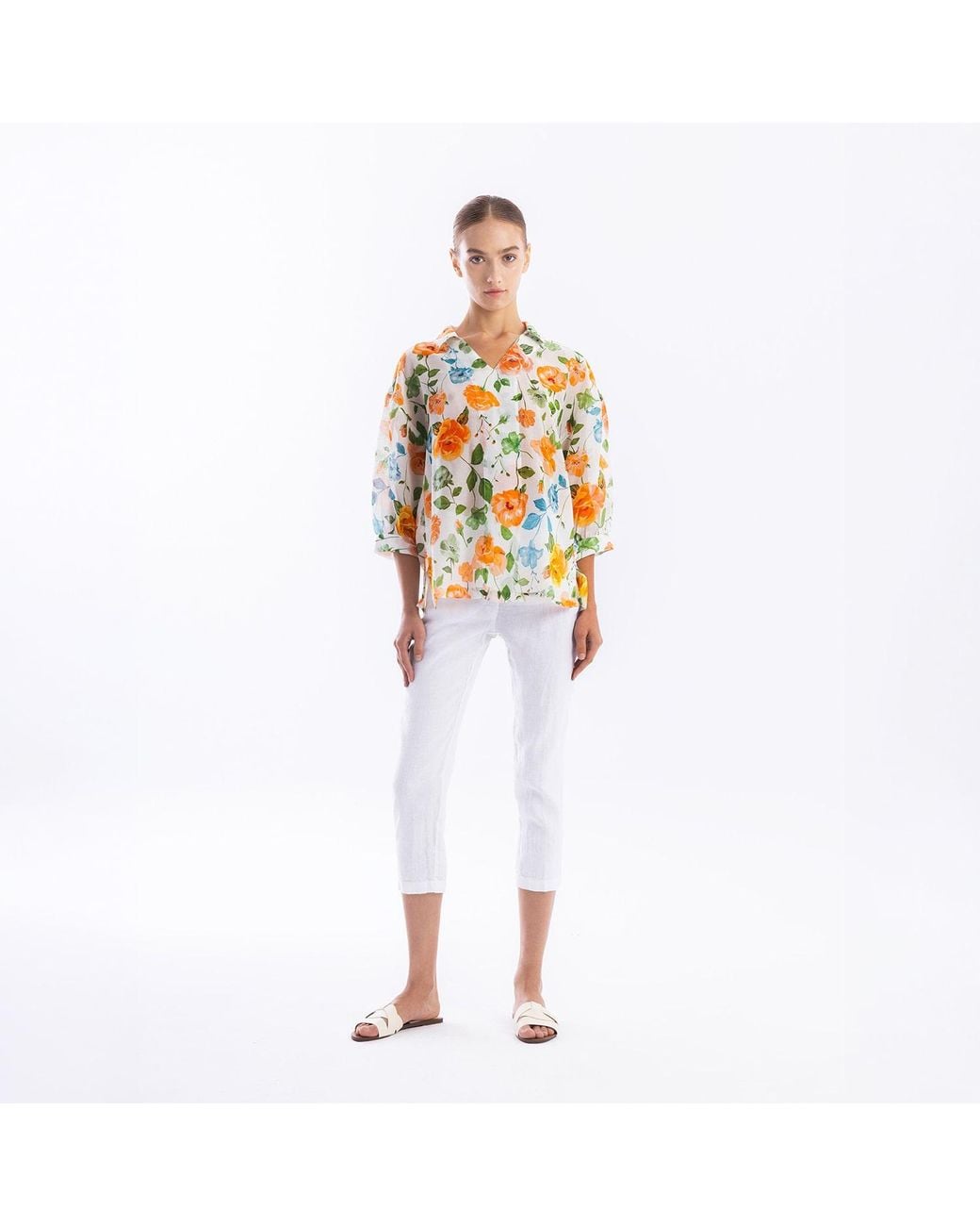 Haris Cotton Multicolor Ballon Sleeved Printed Silk Blend Blouse Wild Rose