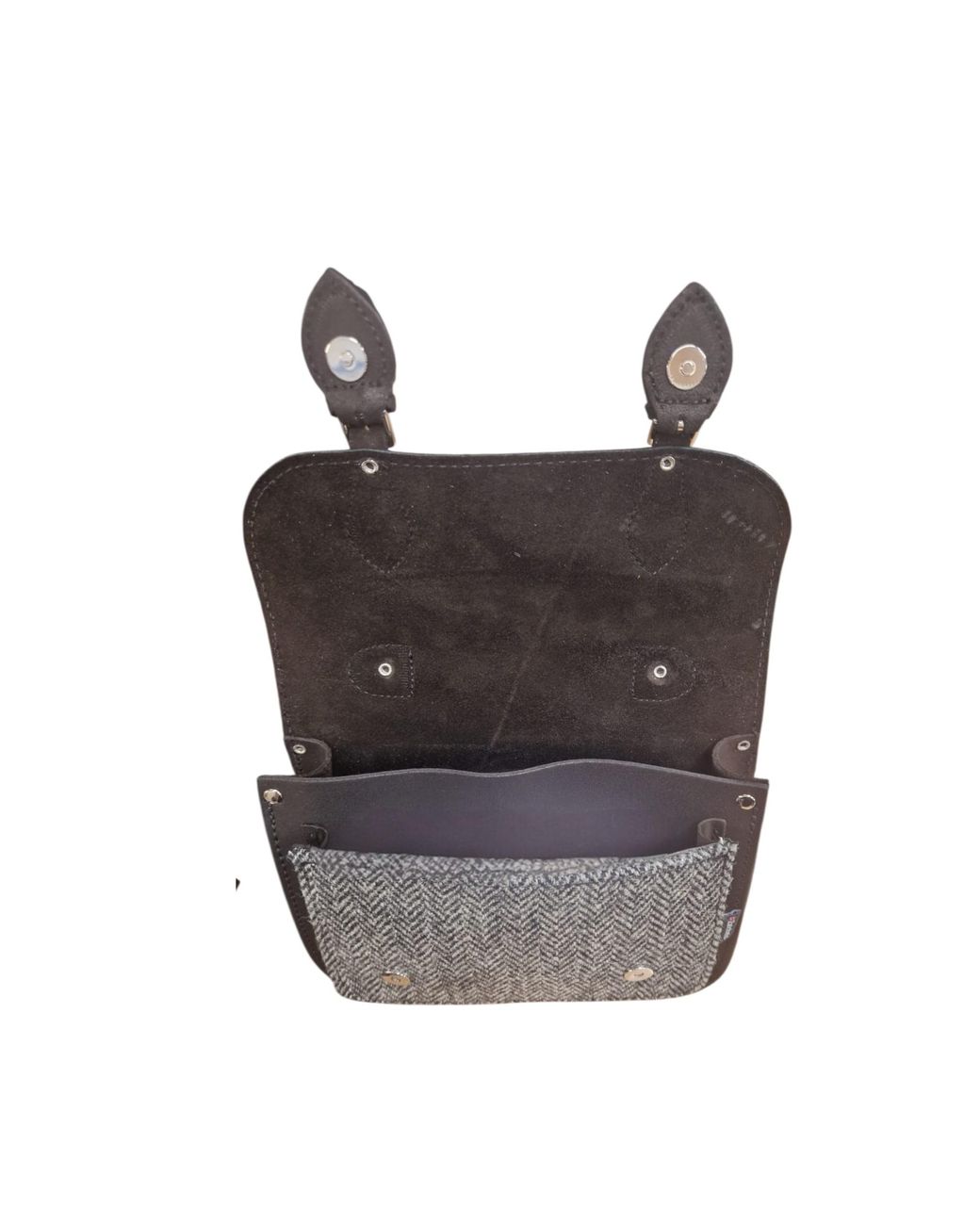 Zatchels Black Midi Tannery & Tweed Crossbody Leather Satchel