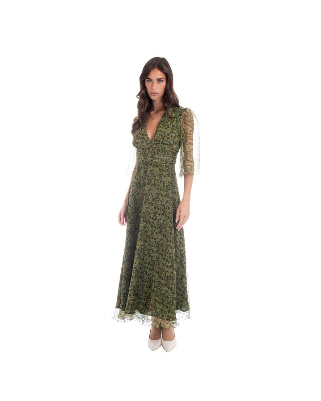 Sofia Tsereteli Green Floral Silk Gown