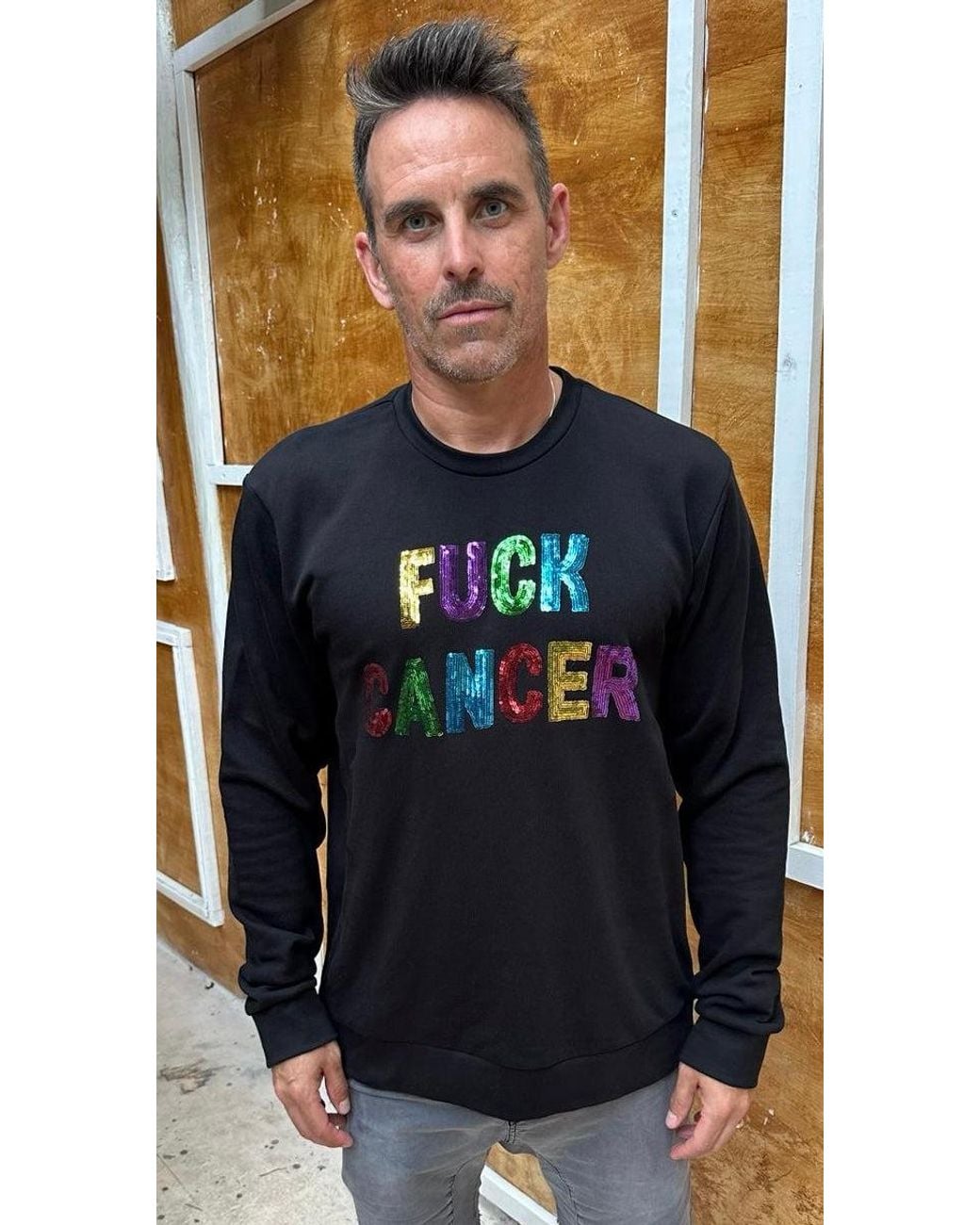 Any Old Iron Blue Fuck Cancer Sequin Sweatshirt for men
