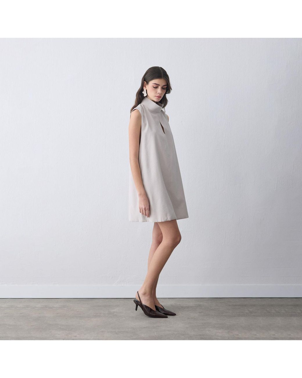 Thisisu Collection Gray Nara Cut-Out High-Neck Mini Dress – Ecru