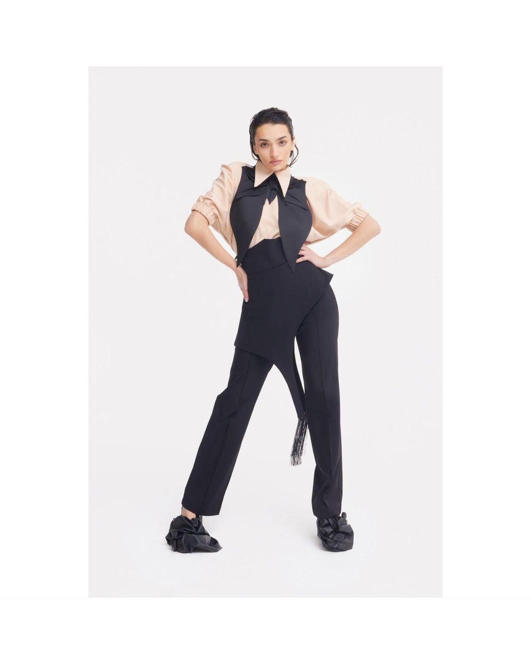 Julia Allert Black Oversized Satin Bib Collar