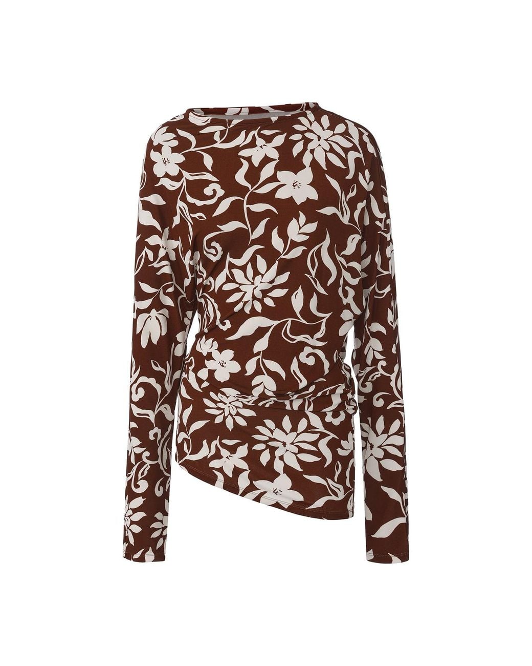 FRONT ROW SHOP Brown Mai Draped Viscose Jersey T-Shirt