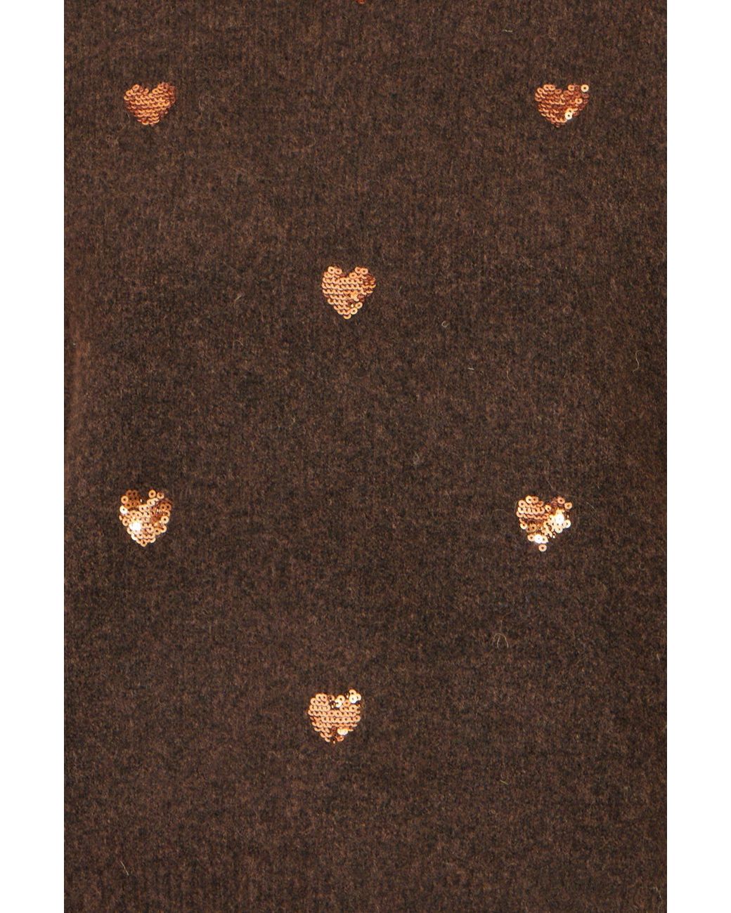 Yumi' Brown Sequin Heart Relaxed Jumper